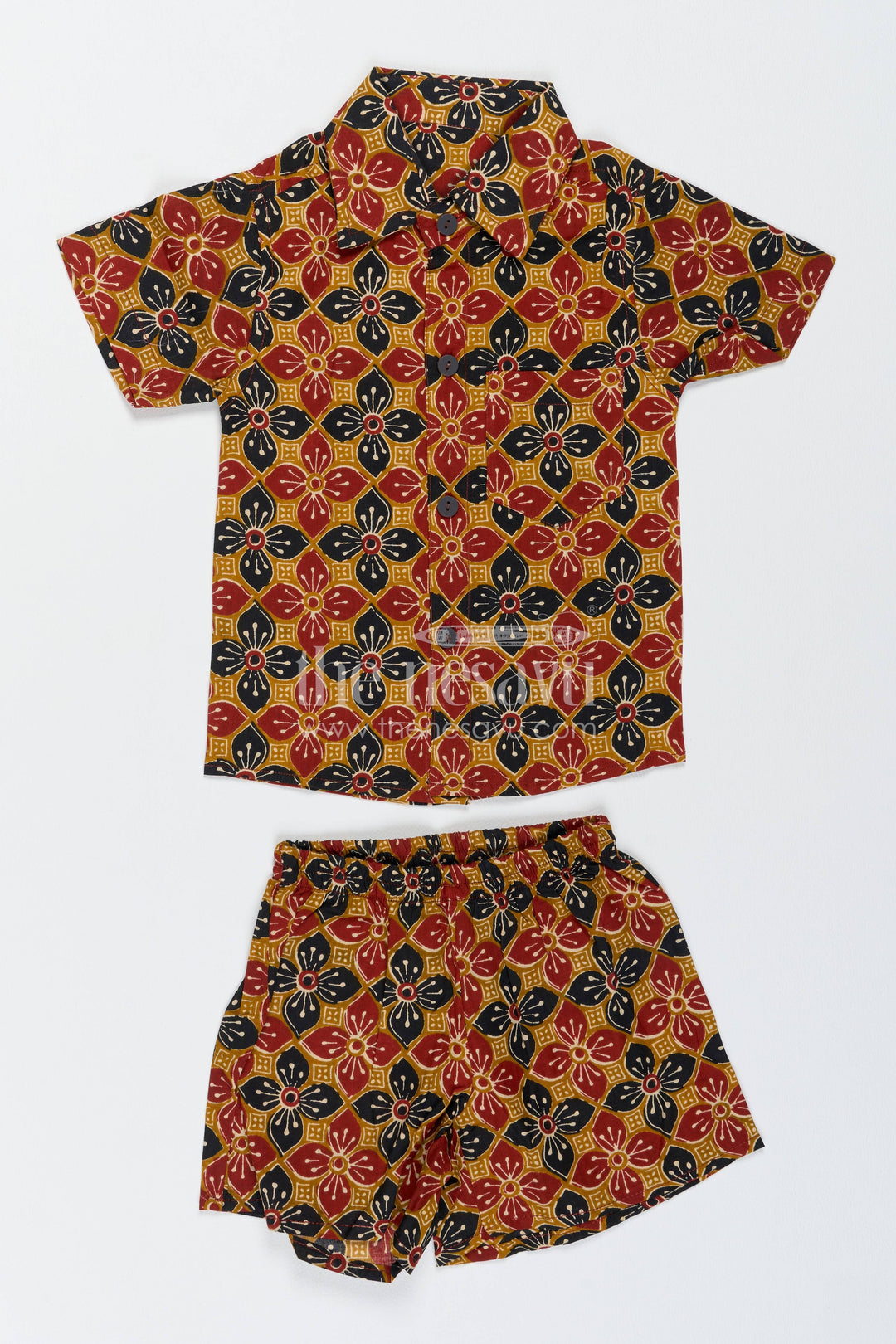 Boys Cotton Shirt and Shorts Set with Designer Detailing in Yellow