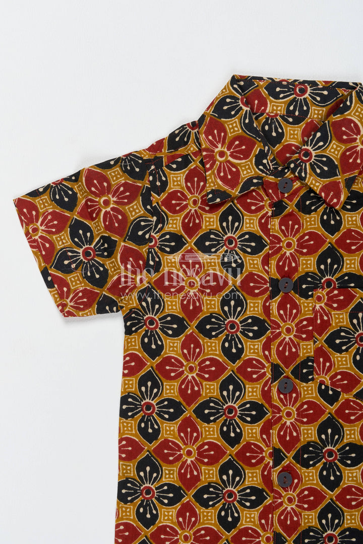 Boys Cotton Shirt and Shorts Set with Designer Detailing in Yellow