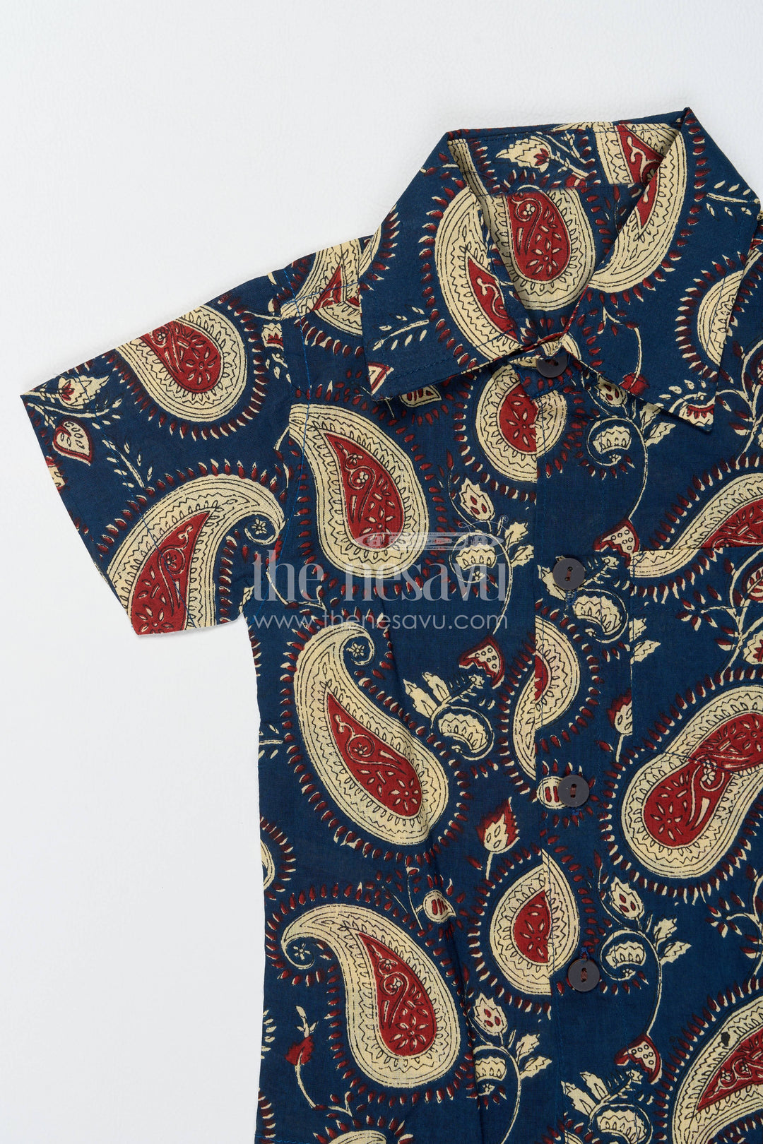 Boys Cotton Shirt and Shorts Set with Paisley Print in Blue
