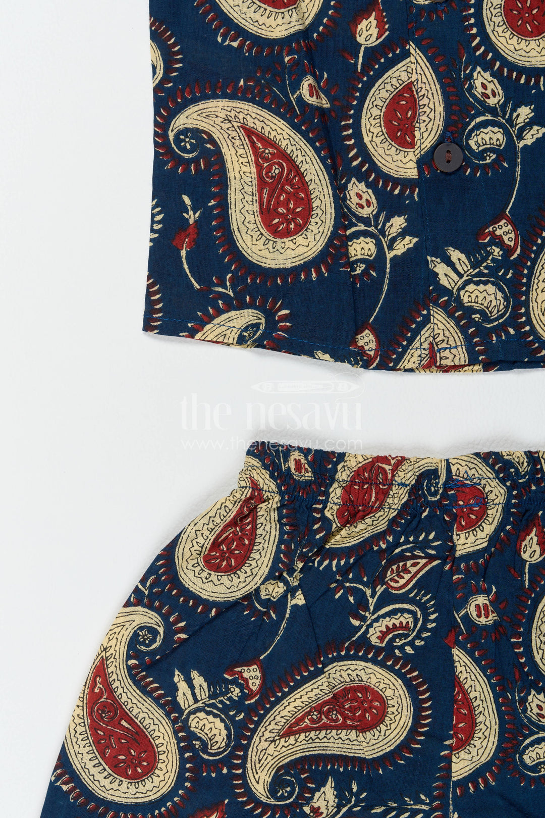 Boys Cotton Shirt and Shorts Set with Paisley Print in Blue