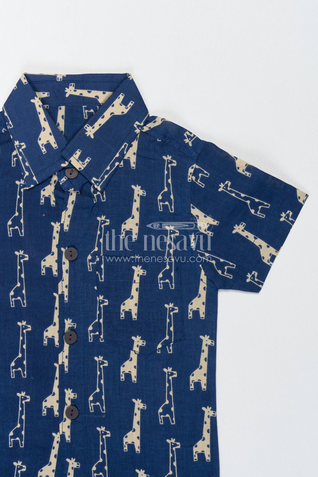 Boys Cotton Shirt and Shorts Set for Celebrations with Blue Giraffe Print