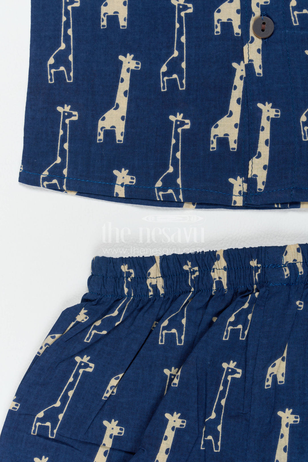 Boys Cotton Shirt and Shorts Set for Celebrations with Blue Giraffe Print