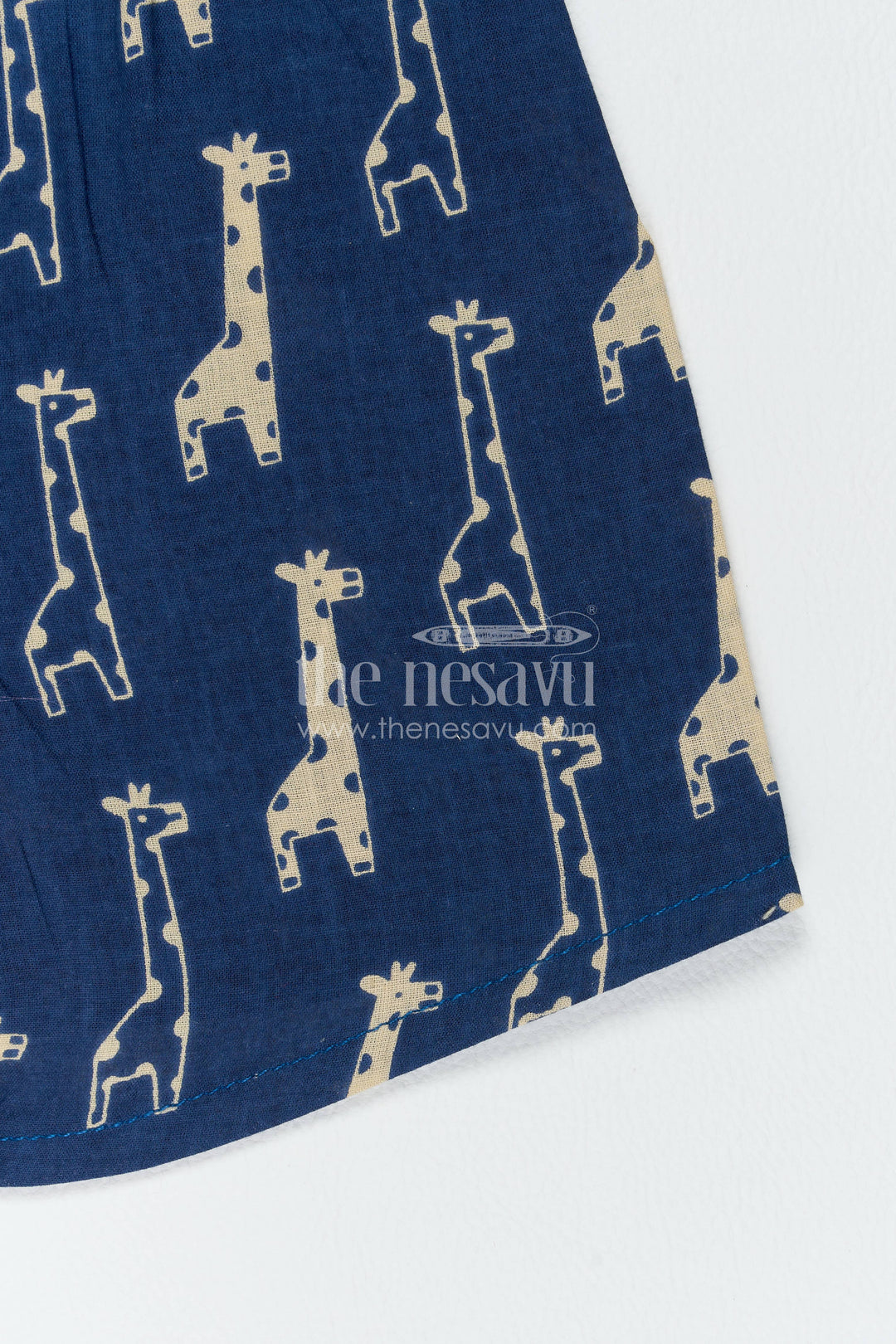 Boys Cotton Shirt and Shorts Set for Celebrations with Blue Giraffe Print