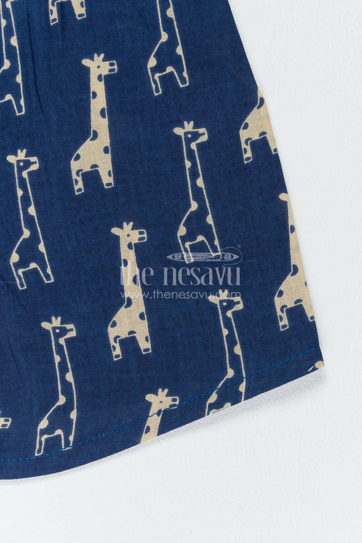 Boys Cotton Shirt and Shorts Set for Celebrations with Blue Giraffe Print