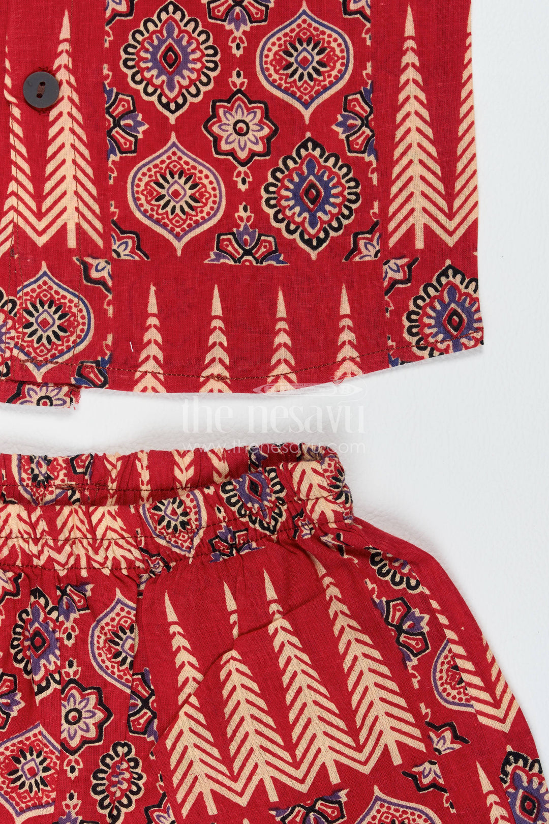Boys Cotton Shirt and Shorts Set for Kids with Striped Detailing in Red