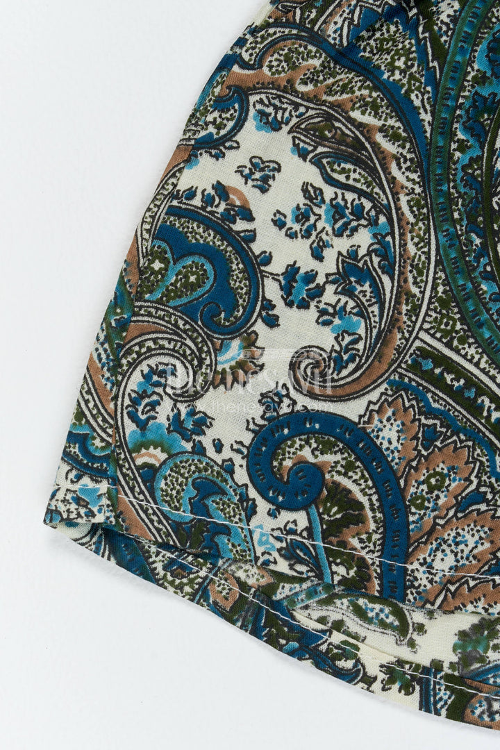 Boys Cotton Shirt and Shorts Set with Paisley Print in Green