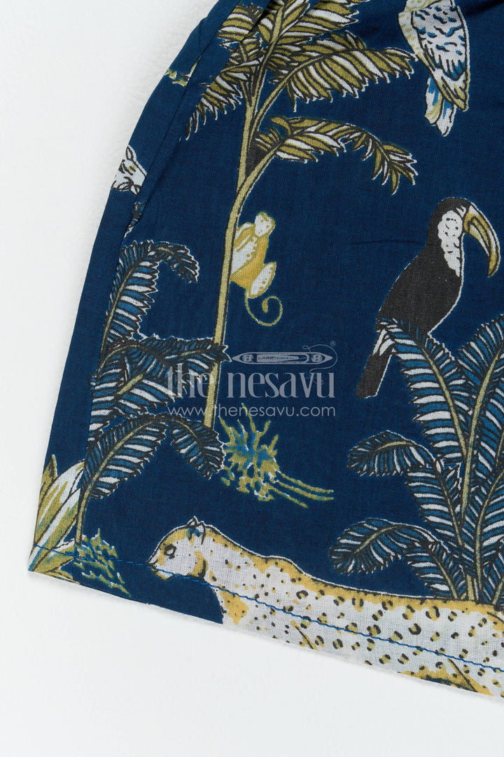 Boys Cotton Shirt and Shorts Set with Safari Print in Blue