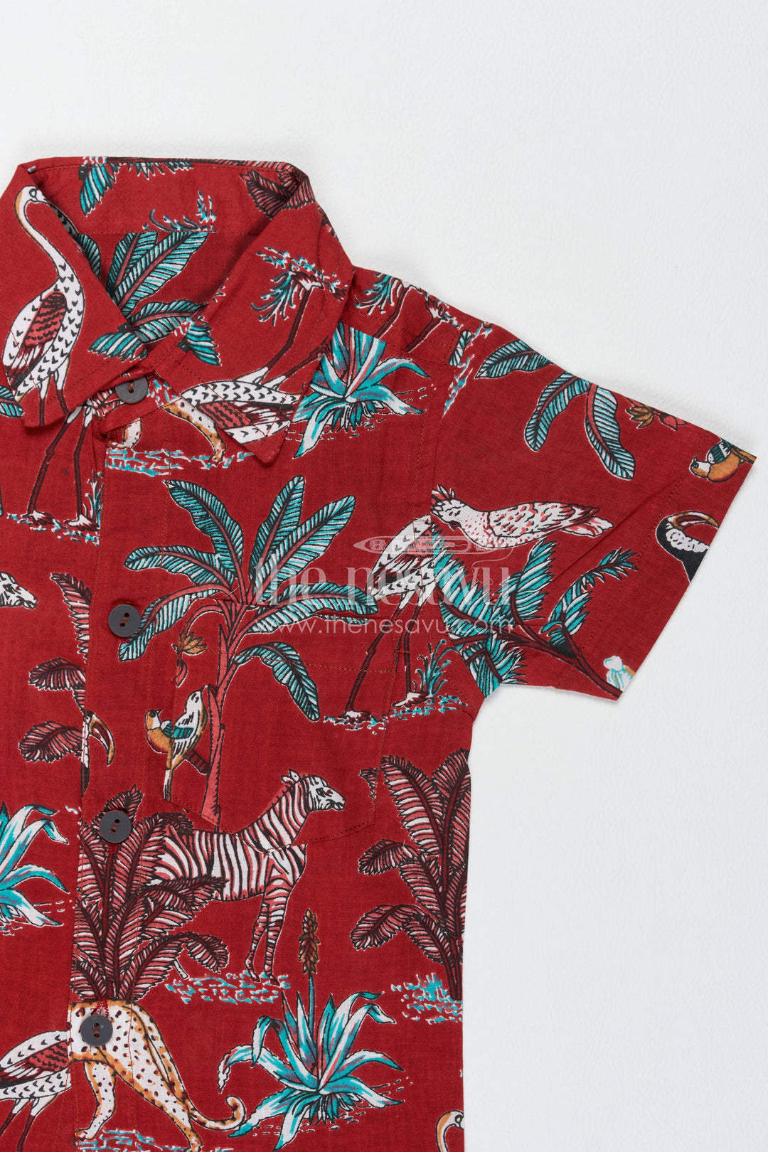 Boys Cotton Shirt and Shorts Set for Kids with Safari Print in Red
