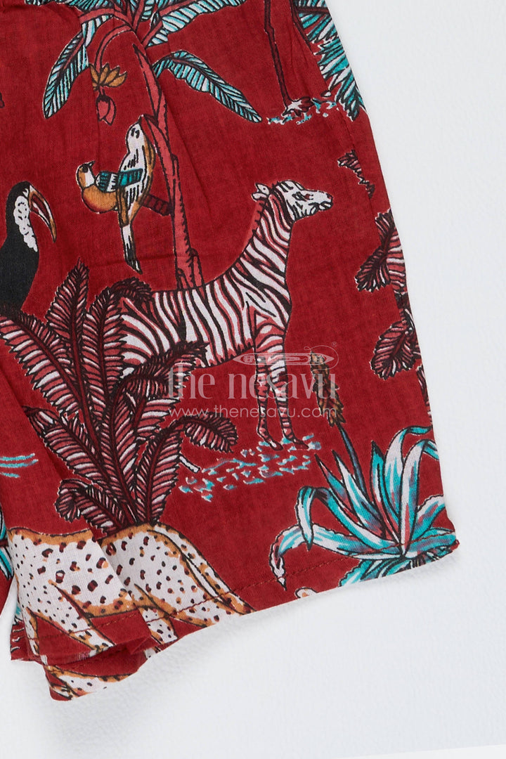 Boys Cotton Shirt and Shorts Set for Kids with Safari Print in Red