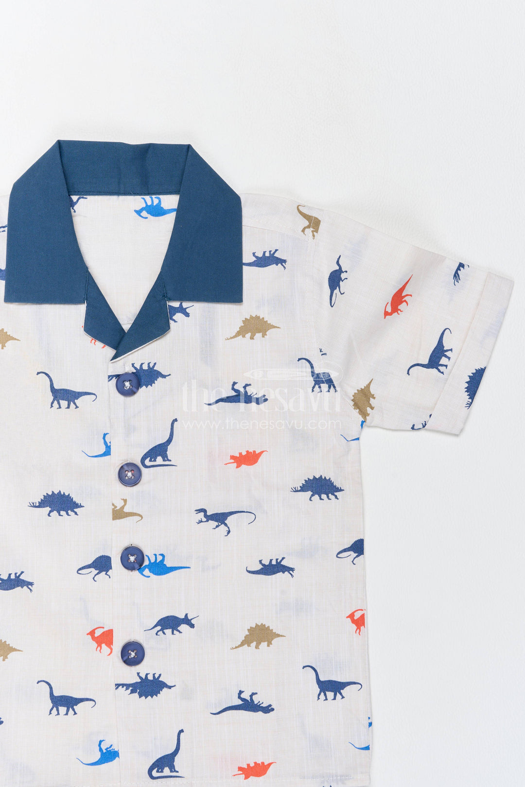 Boys Cotton Shirt and Shorts Set for Kids with Dinosaur Print in Blue