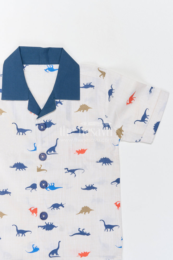 Boys Cotton Shirt and Shorts Set for Kids with Dinosaur Print in Blue