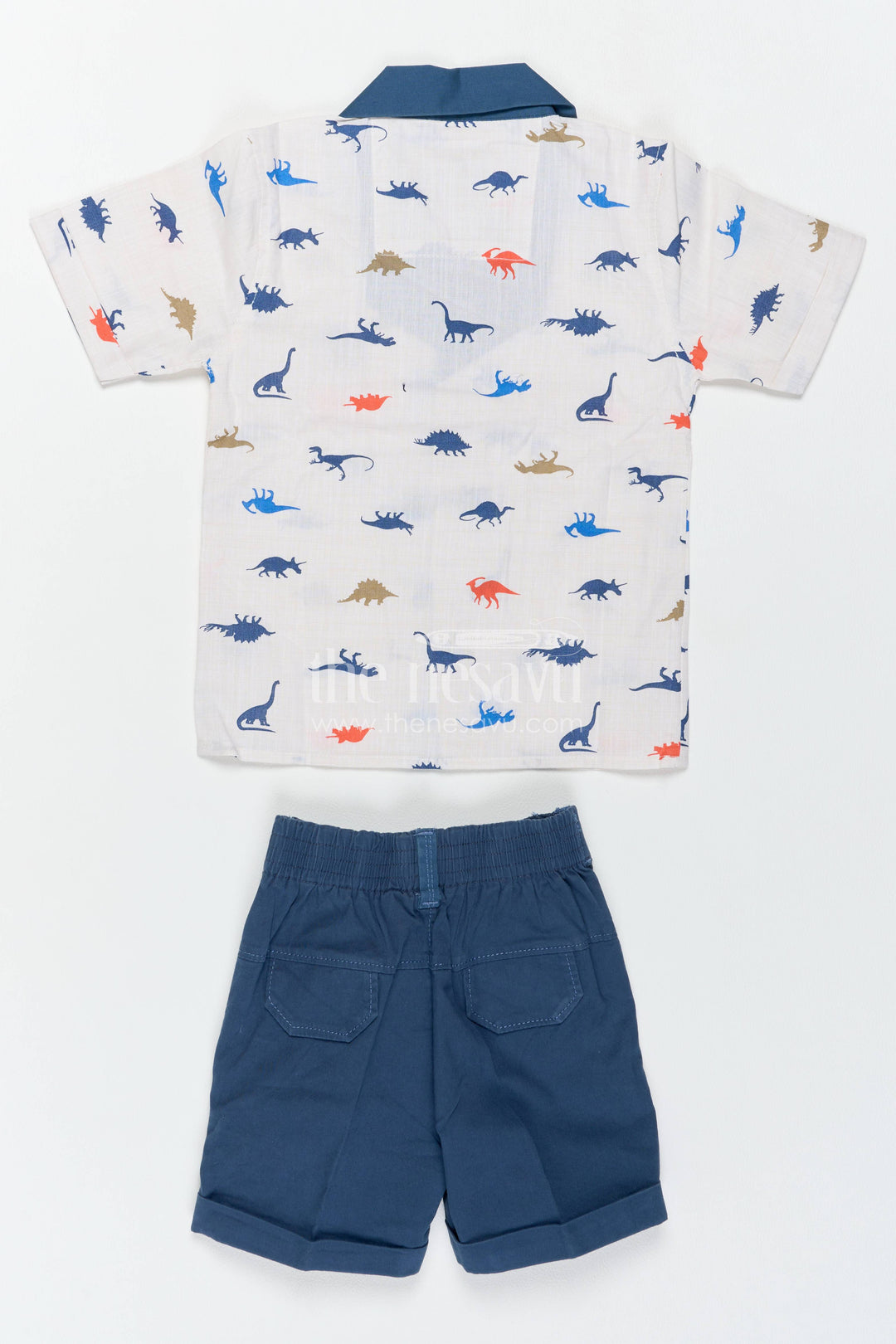 Boys Cotton Shirt and Shorts Set for Kids with Dinosaur Print in Blue