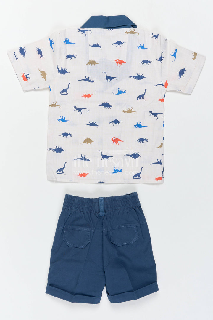 Boys Cotton Shirt and Shorts Set for Kids with Dinosaur Print in Blue