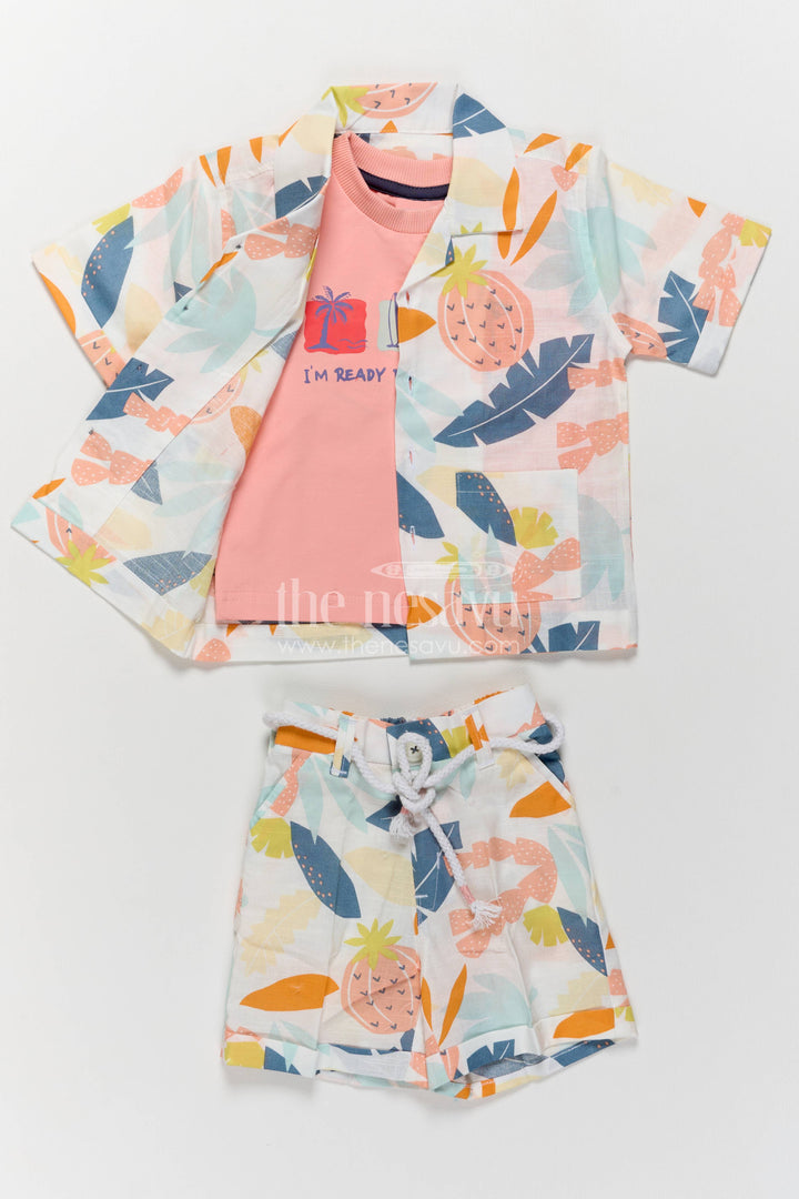 Boys Cotton Shirt and Shorts Set with Designer Detailing in Peach