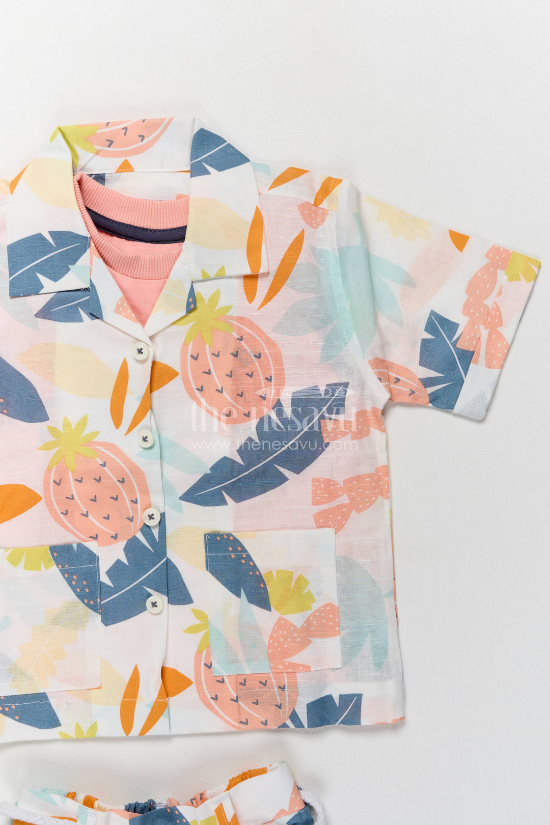 Boys Cotton Shirt and Shorts Set with Designer Detailing in Peach
