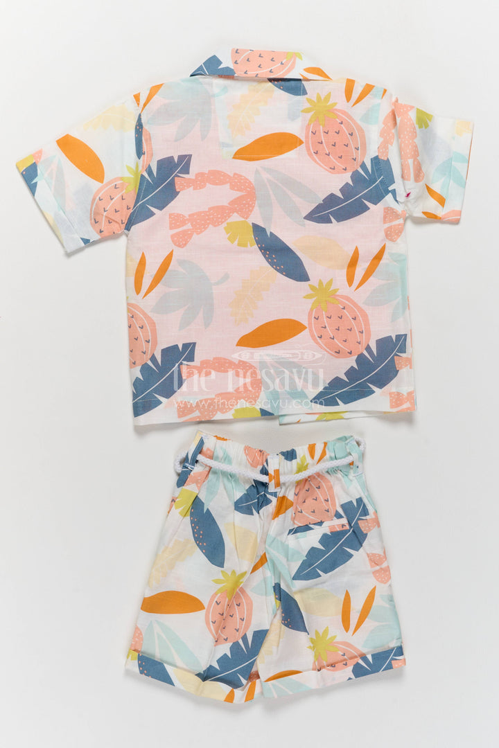 Boys Cotton Shirt and Shorts Set with Designer Detailing in Peach