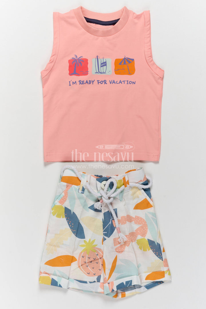 Boys Cotton Shirt and Shorts Set with Designer Detailing in Peach