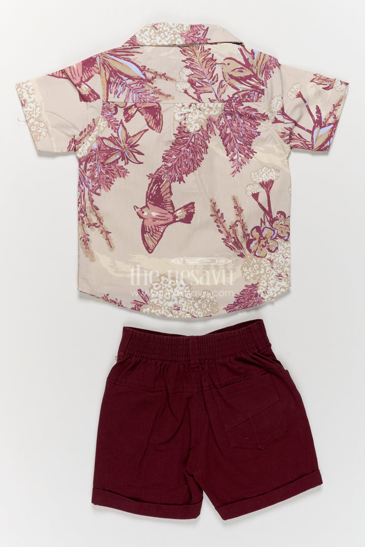 Boys Cotton Shirt and Shorts Set with Designer Detailing in Maroon