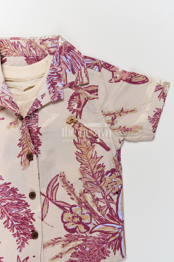 Boys Cotton Shirt and Shorts Set with Designer Detailing in Maroon
