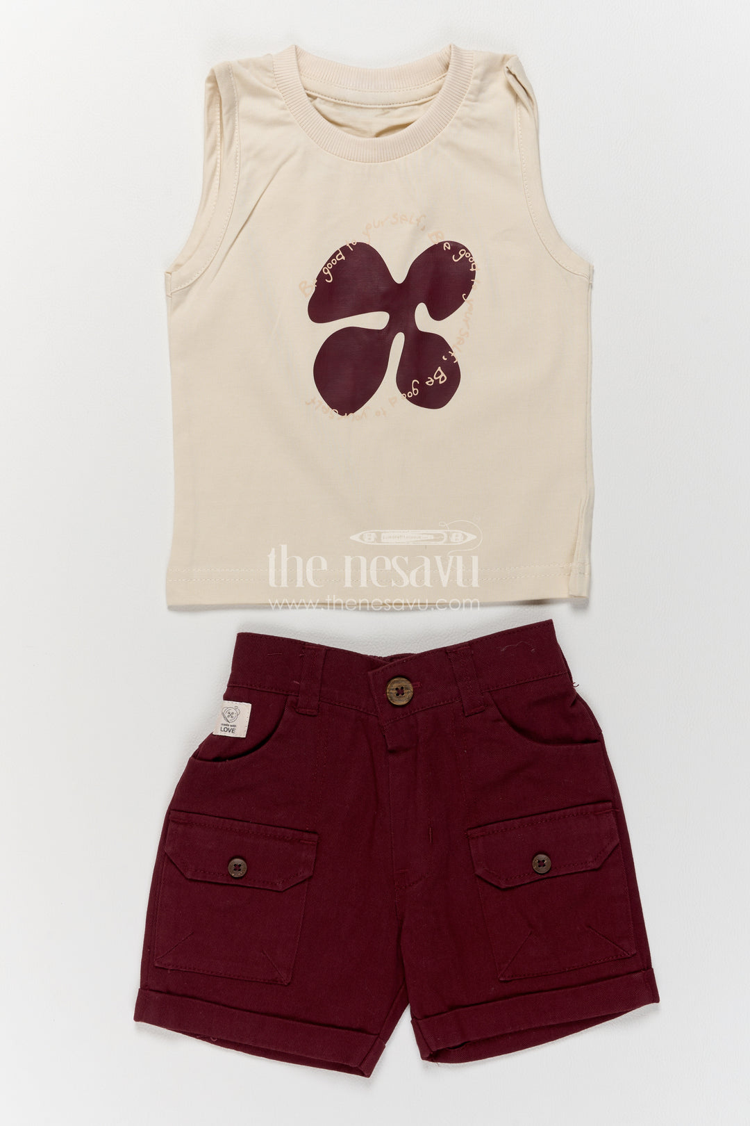 Boys Cotton Shirt and Shorts Set with Designer Detailing in Maroon