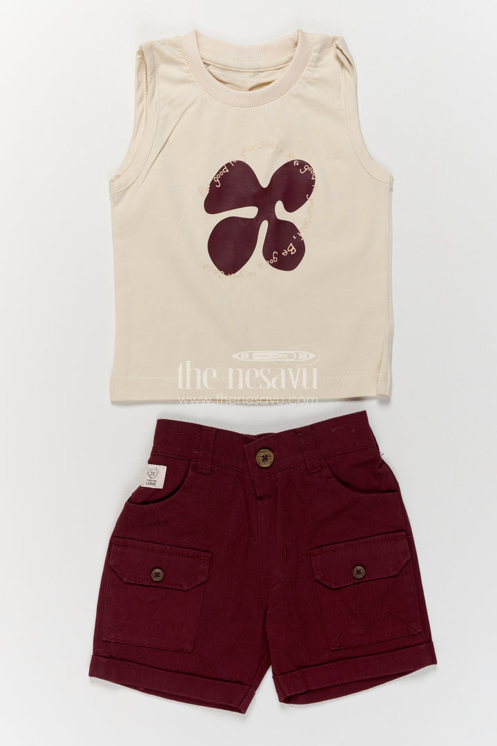 Boys Cotton Shirt and Shorts Set with Designer Detailing in Maroon