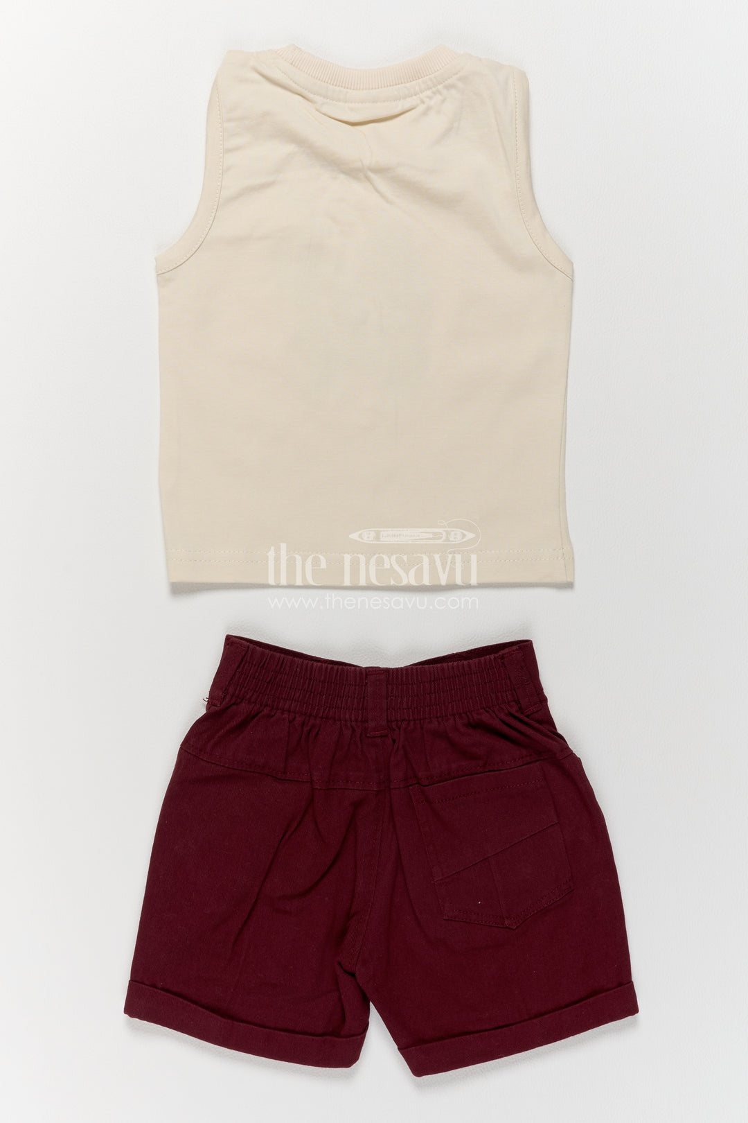 Boys Cotton Shirt and Shorts Set with Designer Detailing in Maroon