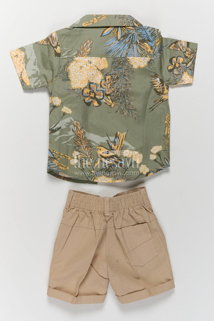 Boys Cotton Shirt and Shorts Set with Designer Detailing in Green