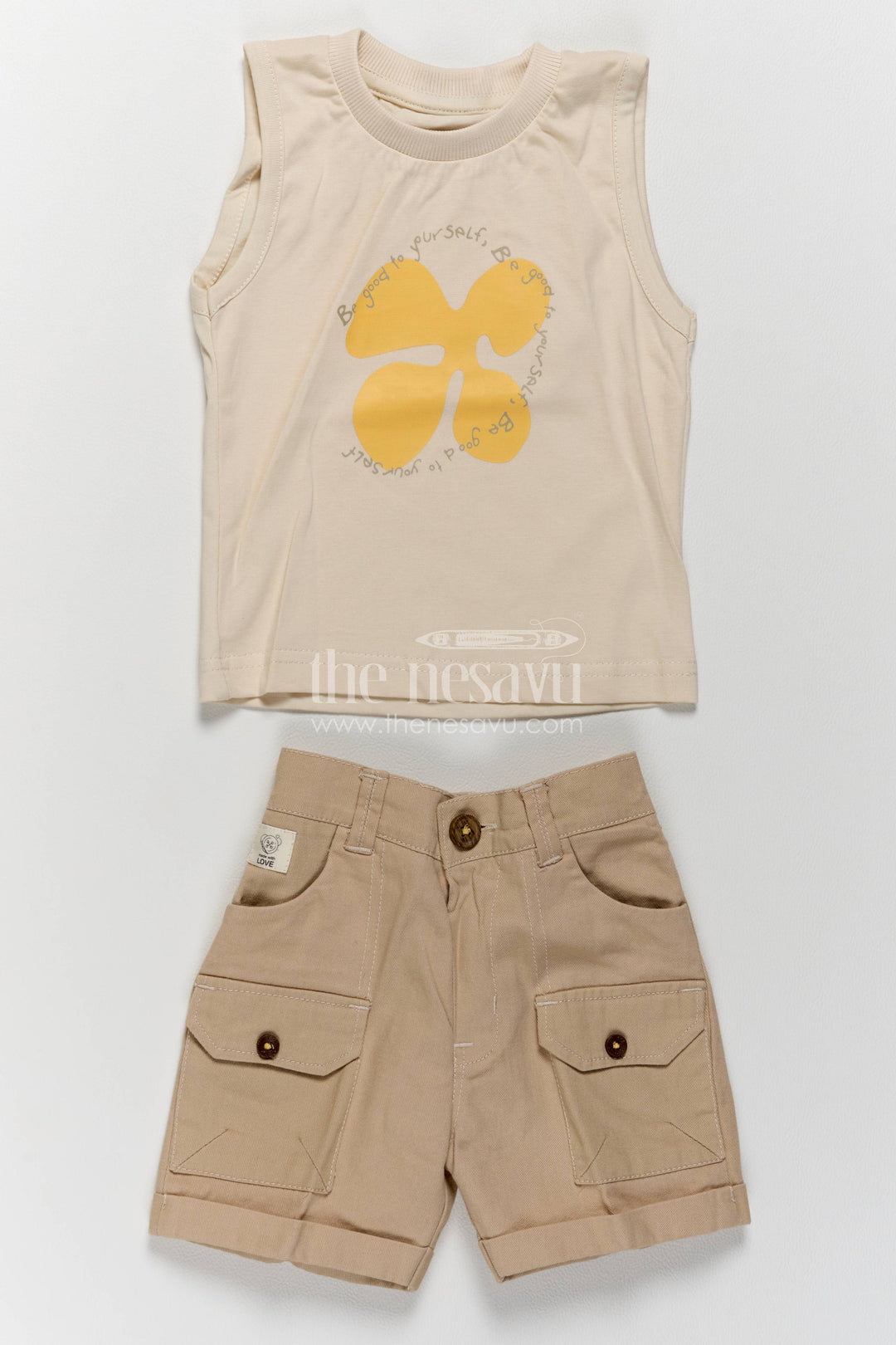 Boys Cotton Shirt and Shorts Set with Designer Detailing in Green