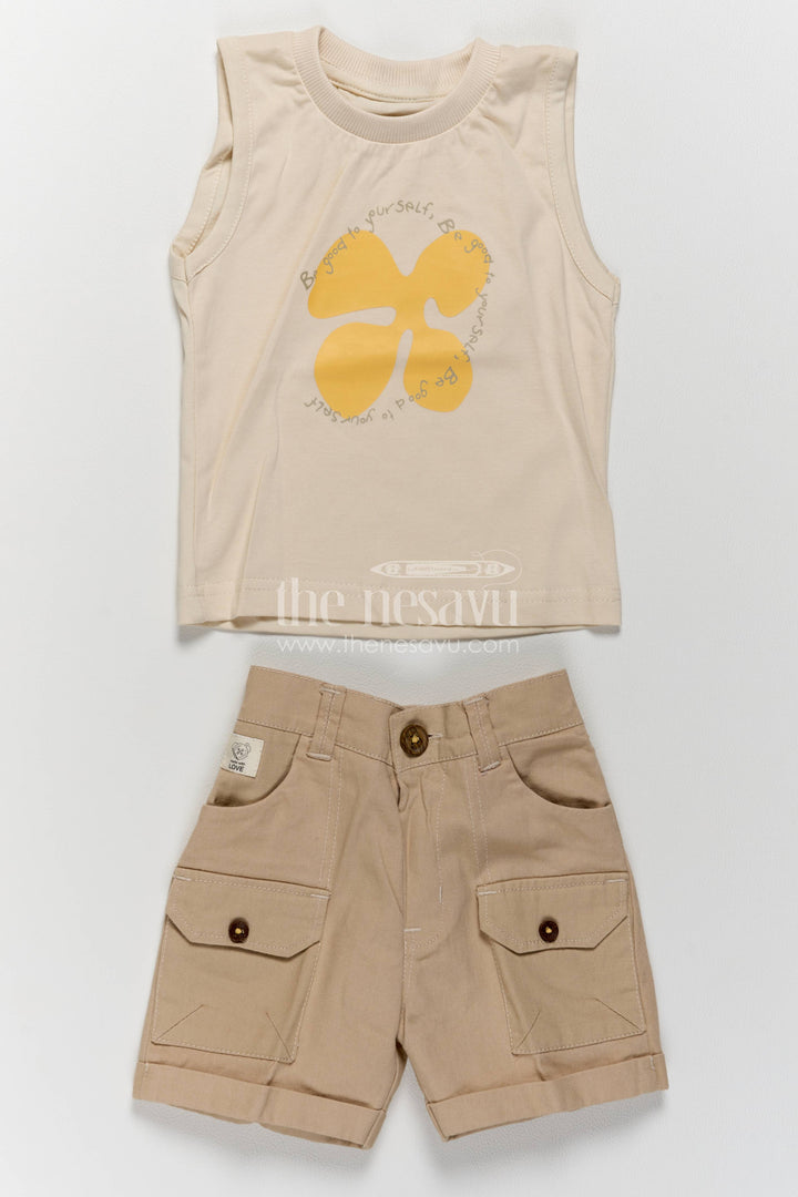 Boys Cotton Shirt and Shorts Set with Designer Detailing in Green