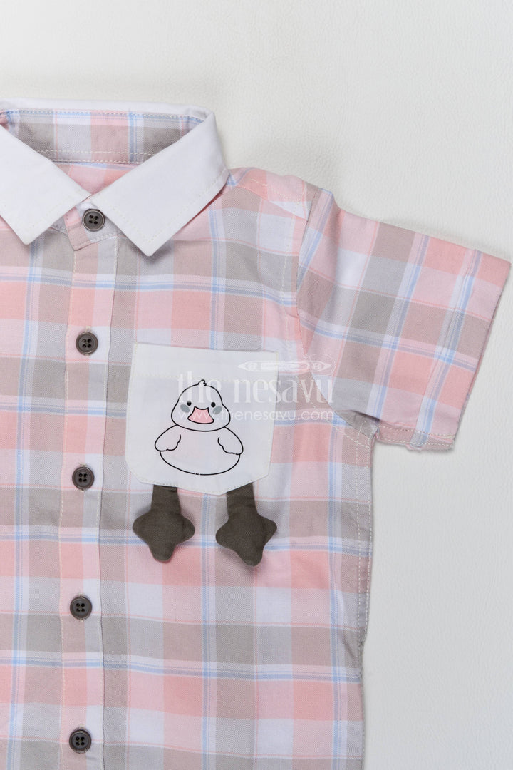 Boys Cotton Shirt and Shorts Set with Pink Plaid Detailing for Celebrations