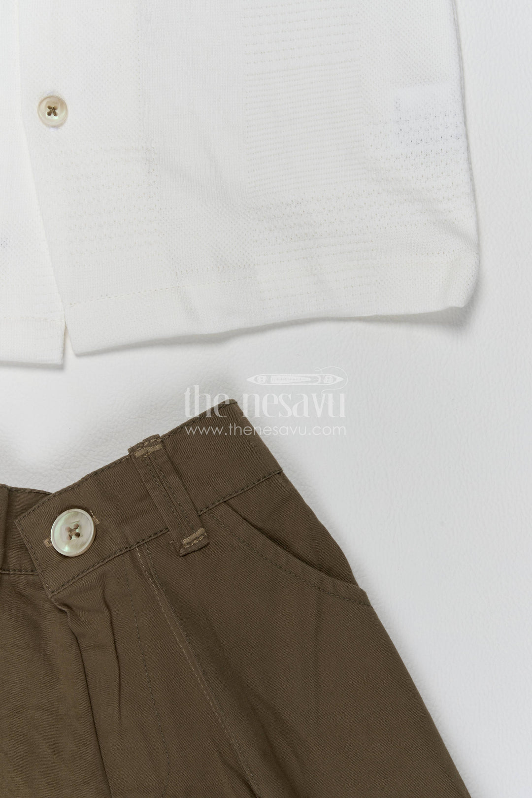 Boys Cotton Shirt and Shorts Set with Designer Detailing in Brown