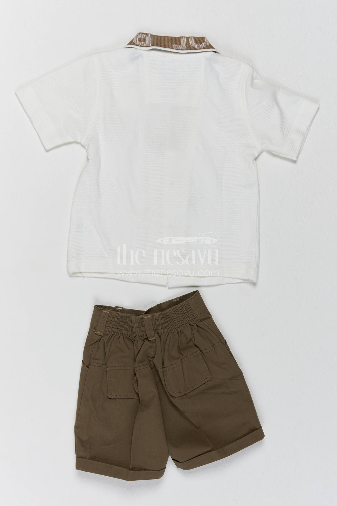 Boys Cotton Shirt and Shorts Set with Designer Detailing in Brown