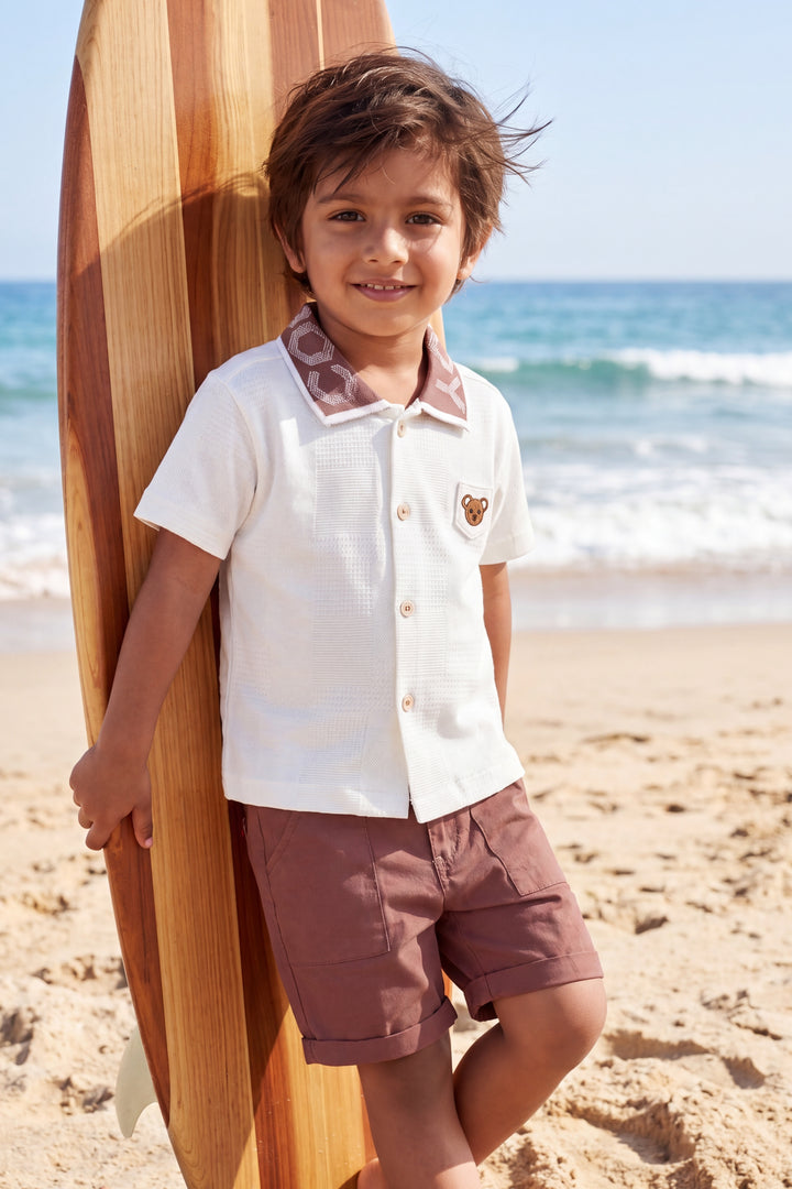Boys Cotton Shirt and Shorts Set for Kids with Designer Detailing in Pink