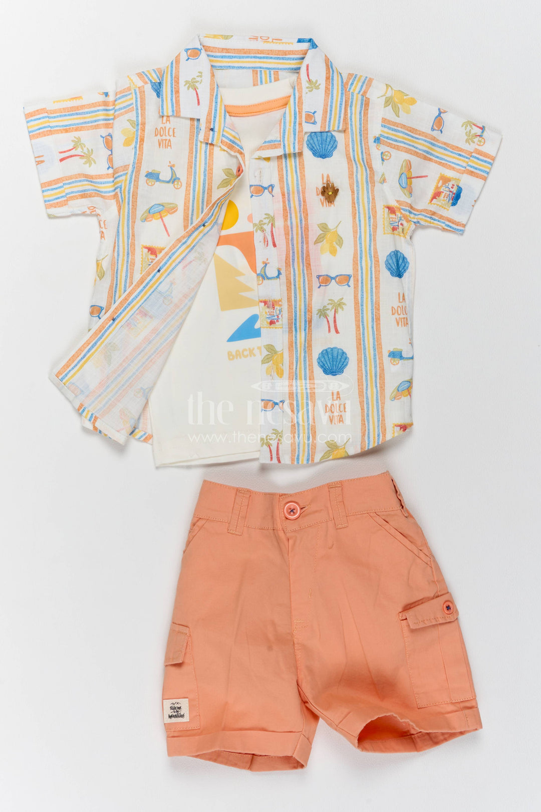 Boys Cotton Shirt and Shorts Set with Striped Detailing Heritage Edit