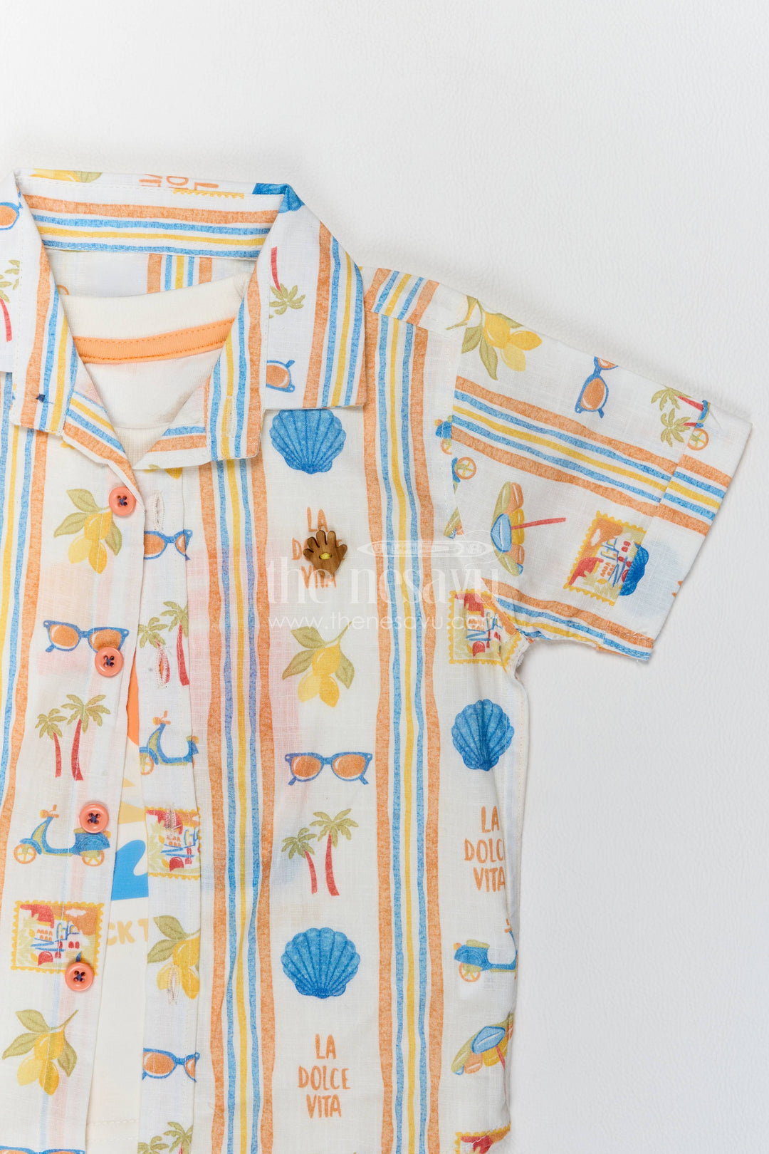 Boys Cotton Shirt and Shorts Set with Striped Detailing Heritage Edit