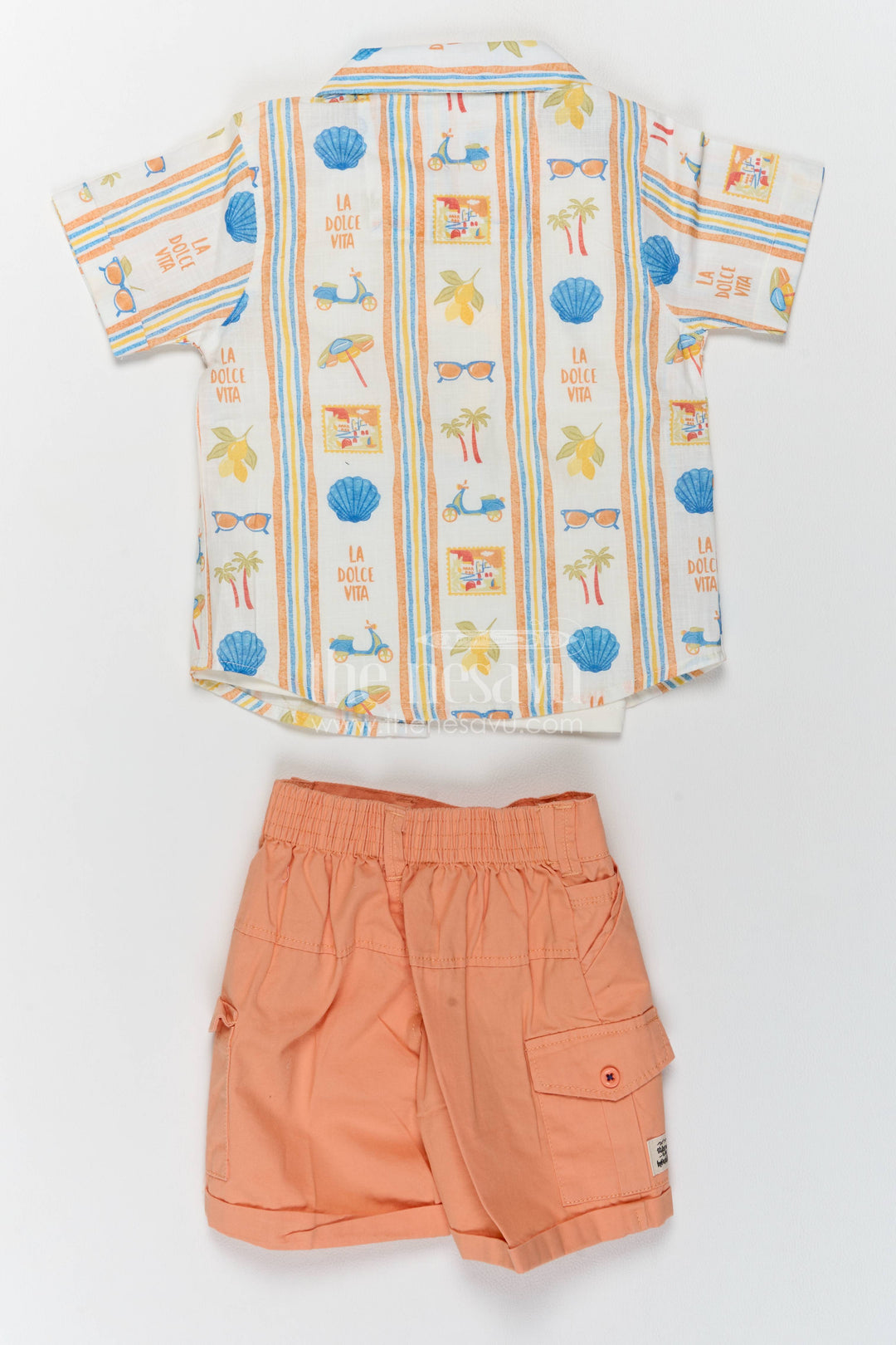 Boys Cotton Shirt and Shorts Set with Striped Detailing Heritage Edit
