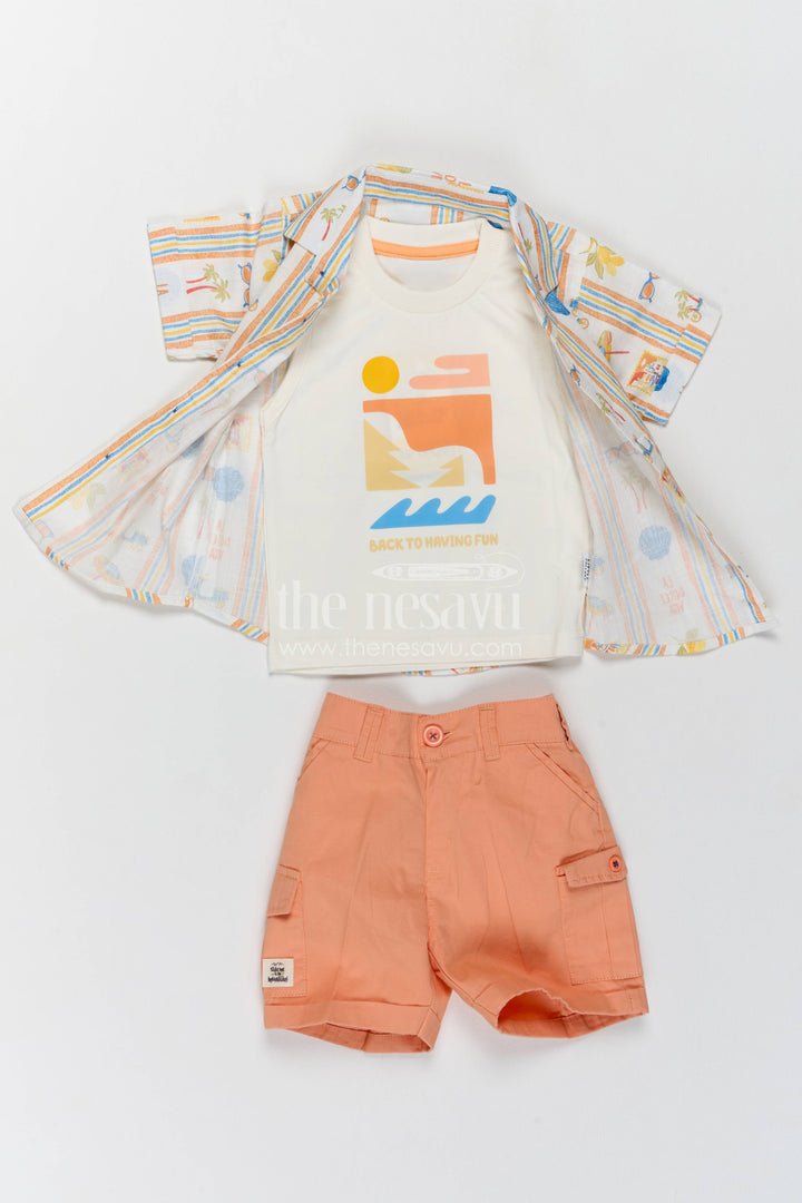 Boys Cotton Shirt and Shorts Set with Striped Detailing Heritage Edit