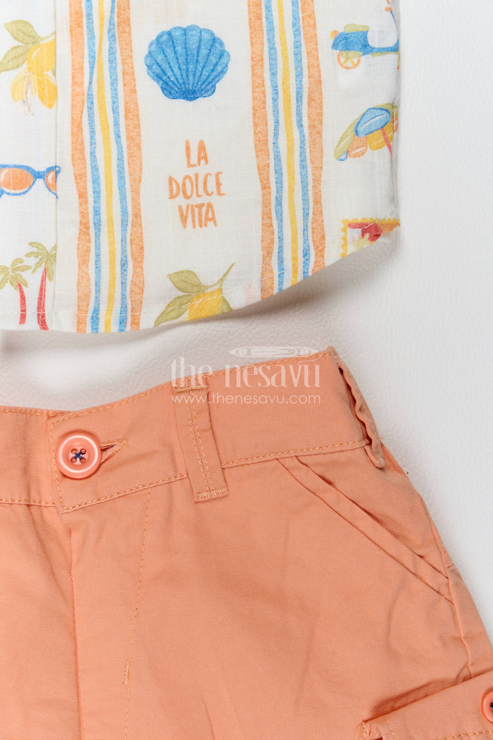 Boys Cotton Shirt and Shorts Set with Striped Detailing Heritage Edit