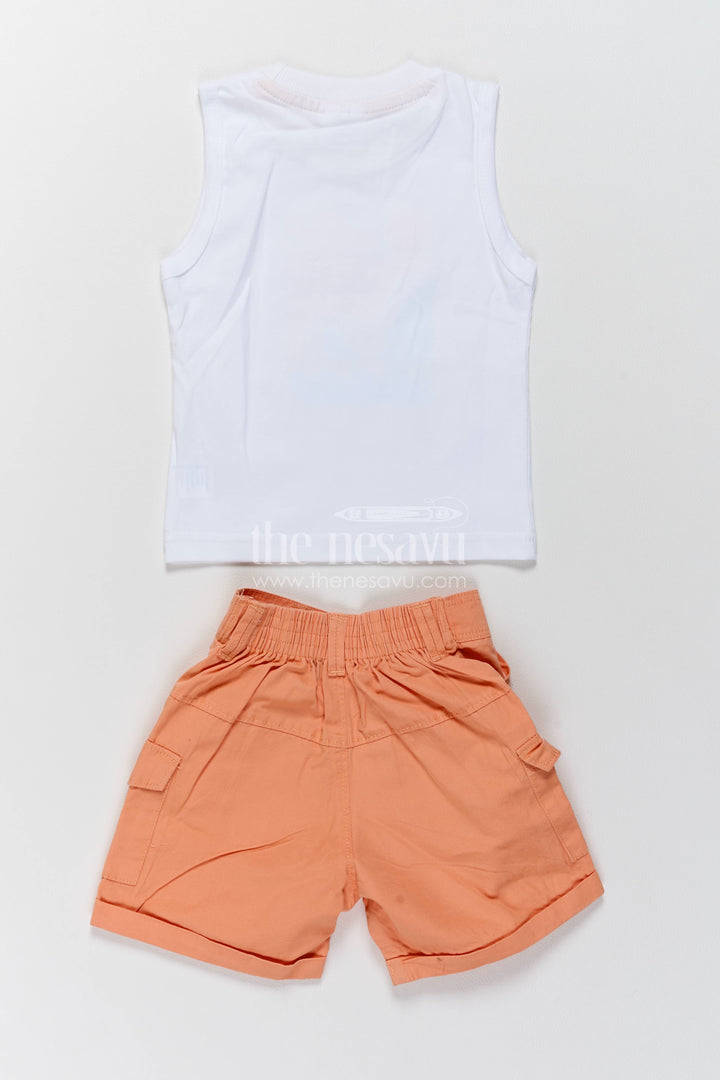 Boys Cotton Shirt and Shorts Set with Designer Detailing in Orange