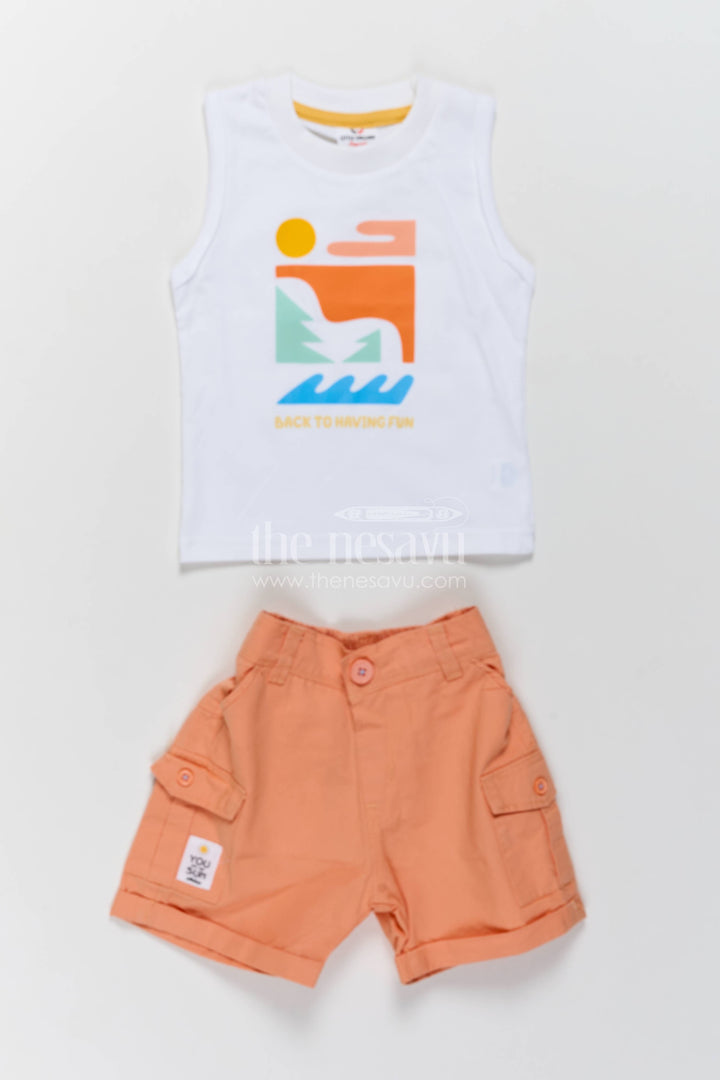 Boys Cotton Shirt and Shorts Set with Designer Detailing in Orange