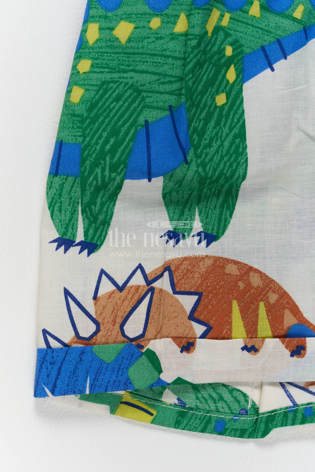 Boys Cotton Shirt and Shorts Set with Dinosaur Print in Multicolor
