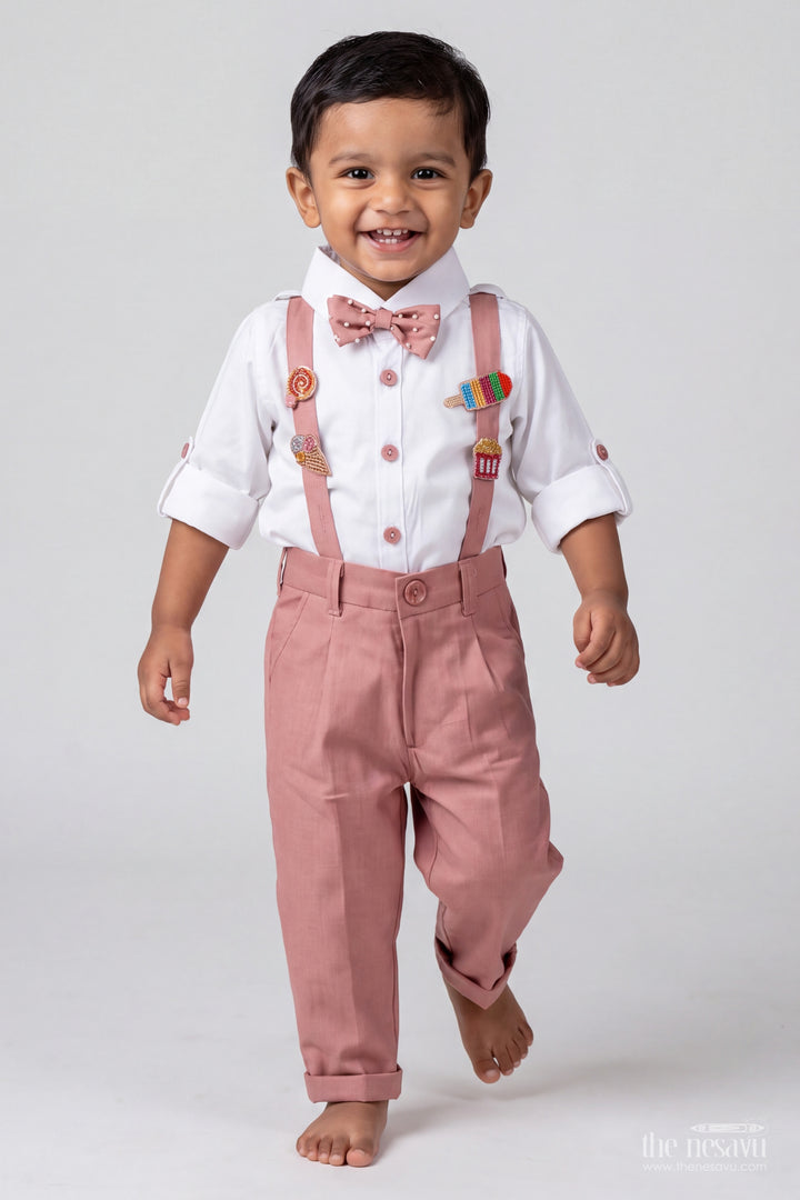 Boys Shirt and Trouser Set with Designer Detailing in Pink