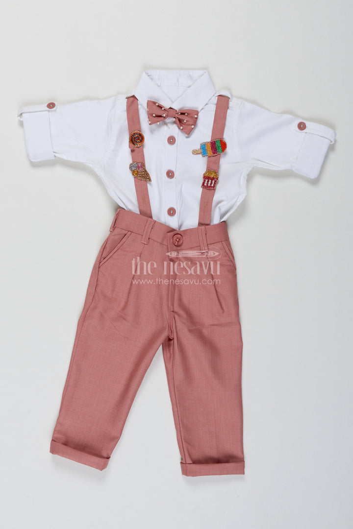 Boys Shirt and Trouser Set with Designer Detailing in Pink