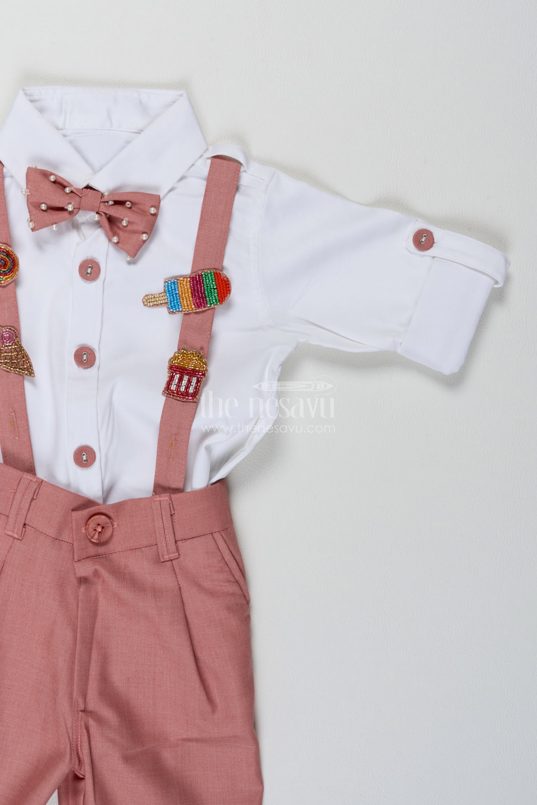 Boys Shirt and Trouser Set with Designer Detailing in Pink