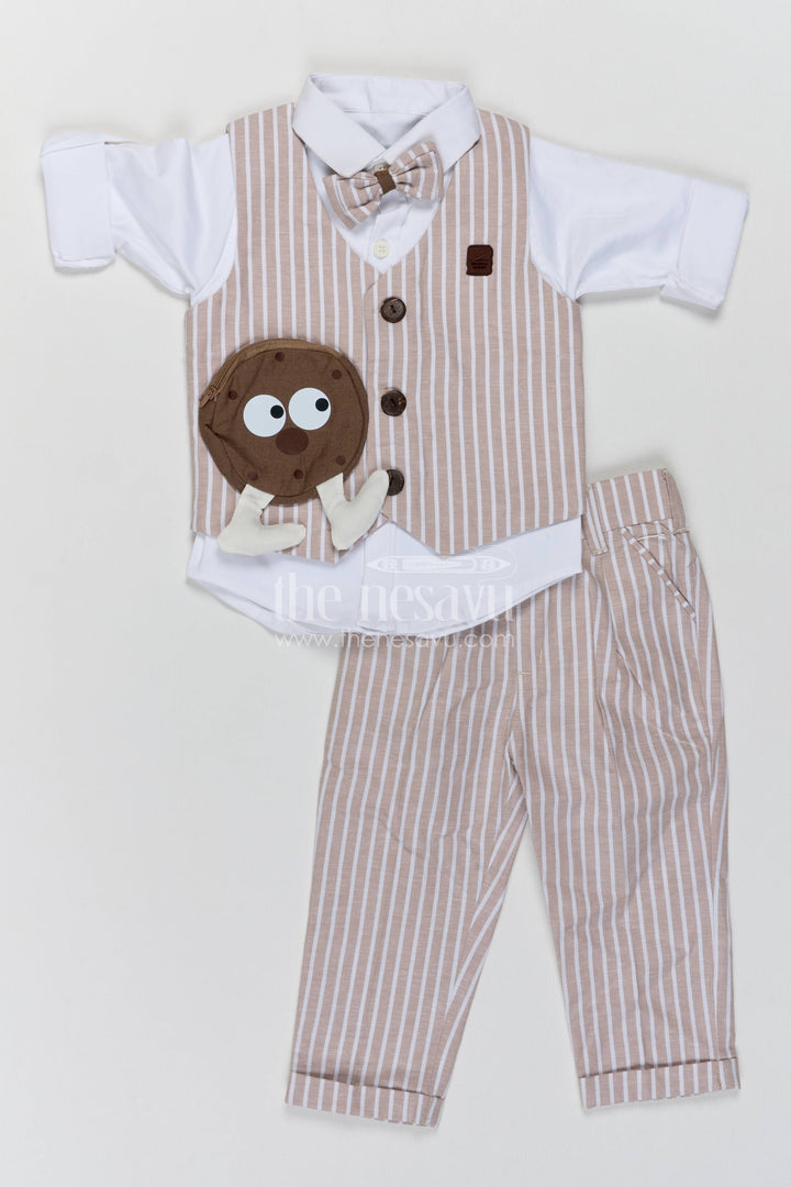 Boys Waistcoat Set for Kids with Striped Detailing in Pink