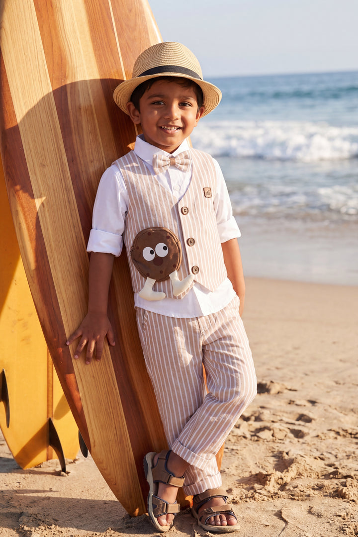 Boys Waistcoat Set for Kids with Striped Detailing in Pink