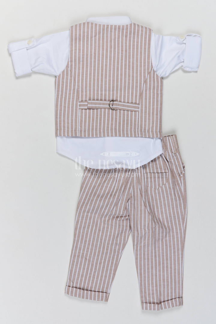 Boys Waistcoat Set for Kids with Striped Detailing in Pink