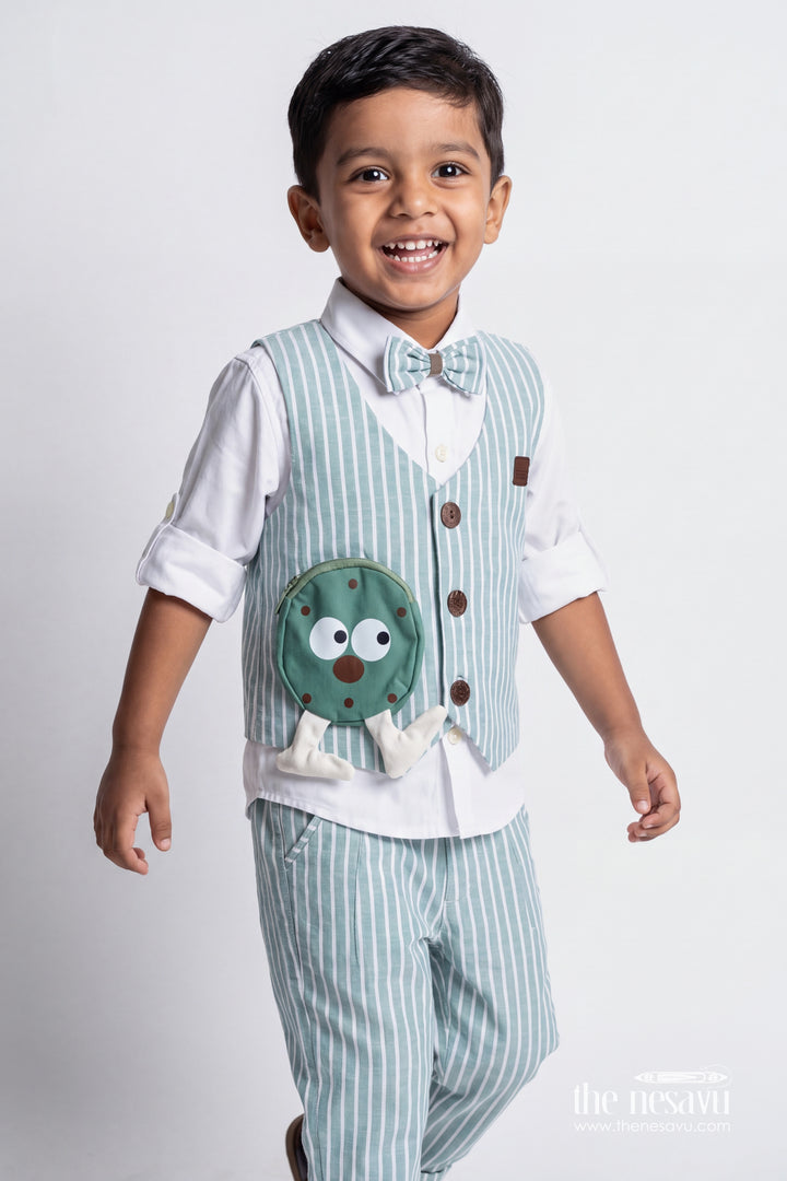 Boys Waistcoat Set with Striped Detailing in Green for Special Occasions
