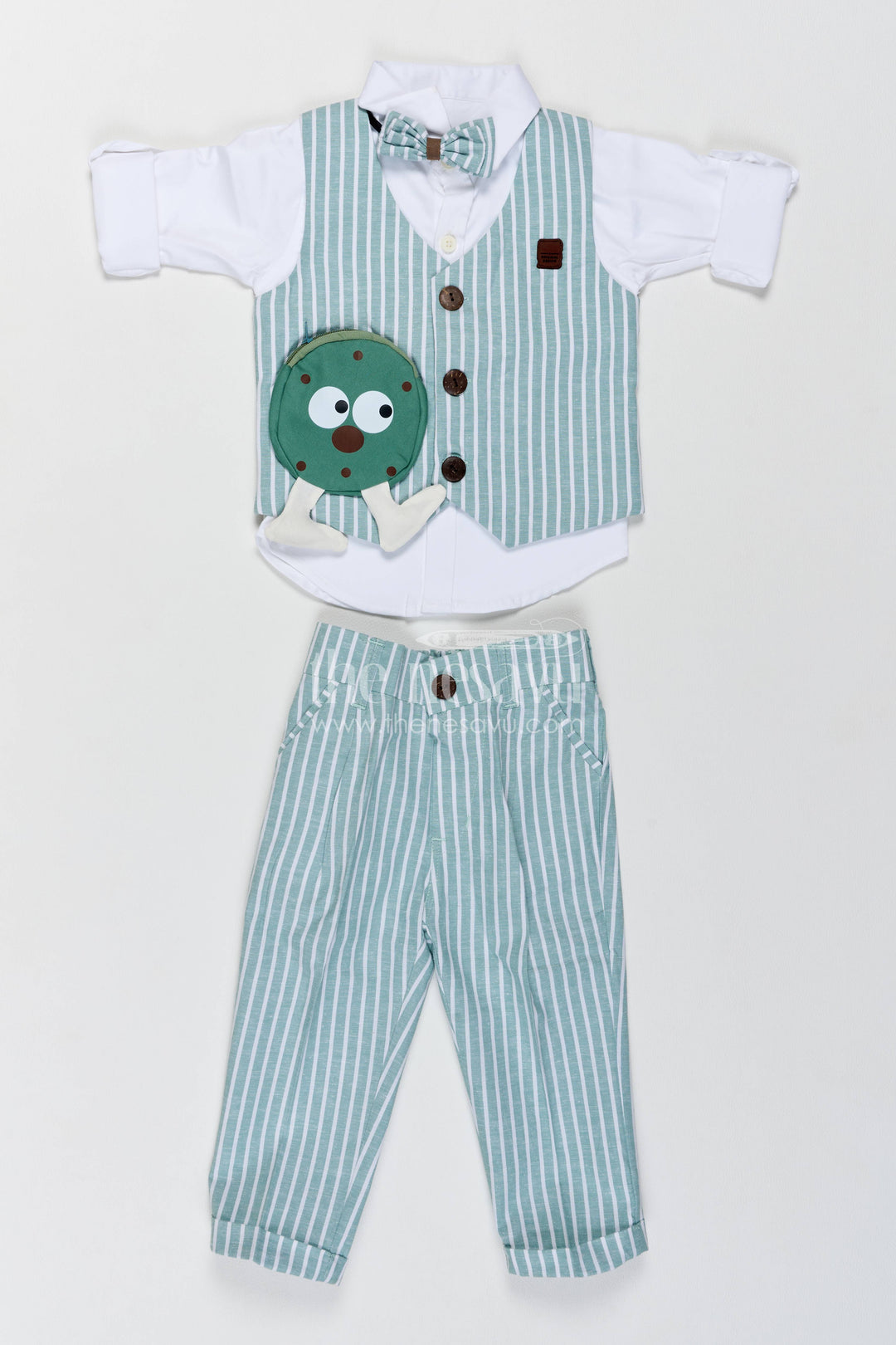 Boys Waistcoat Set with Striped Detailing in Green for Special Occasions