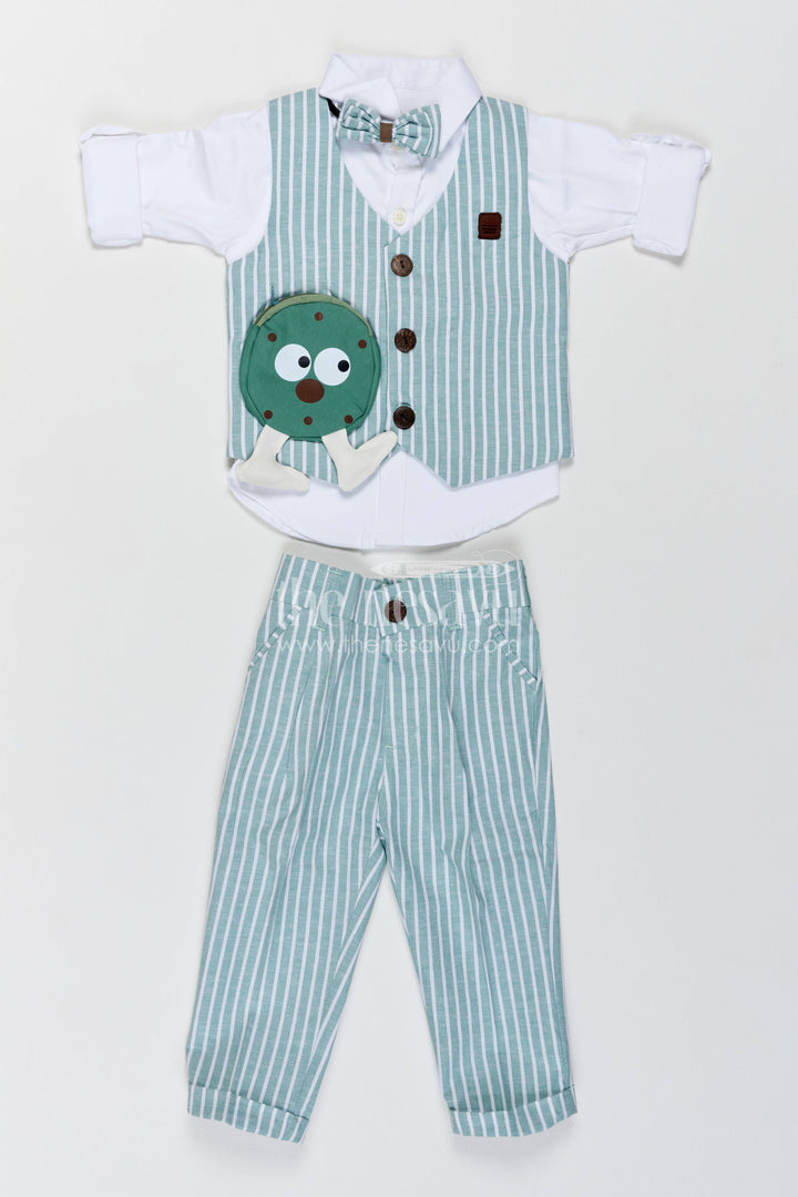 Boys Waistcoat Set with Striped Detailing in Green for Special Occasions